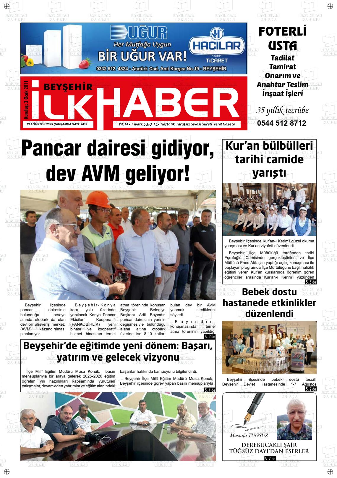 BEYŞEHİR İLK HABER Gazetesi