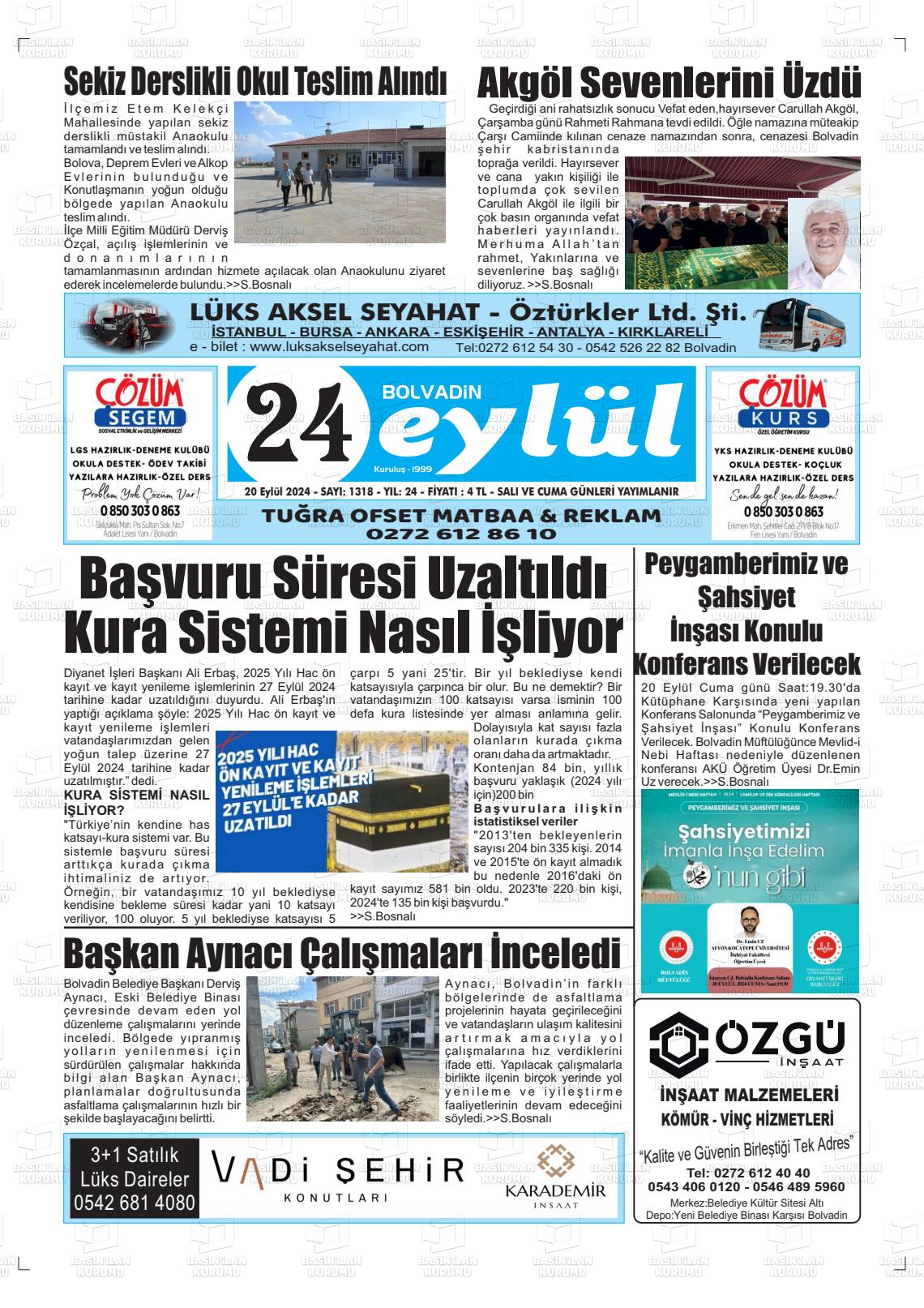 BOLVADİN 24 EYLÜL Gazetesi