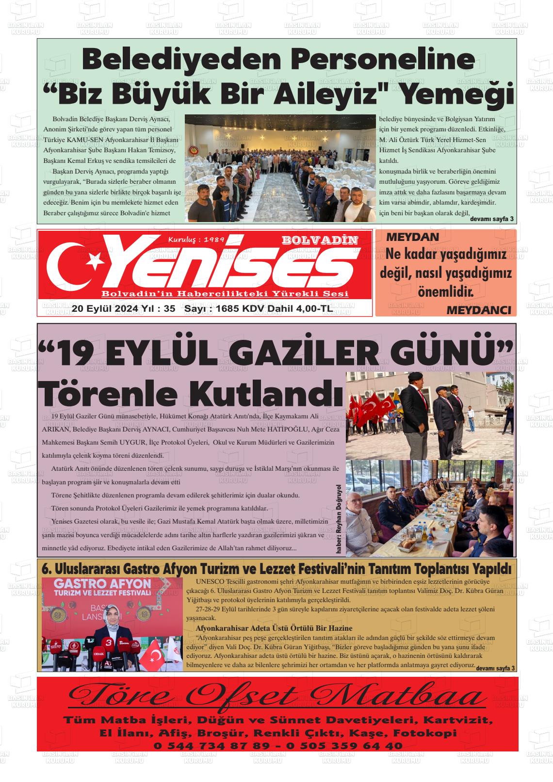 BOLVADİN YENİSES Gazetesi