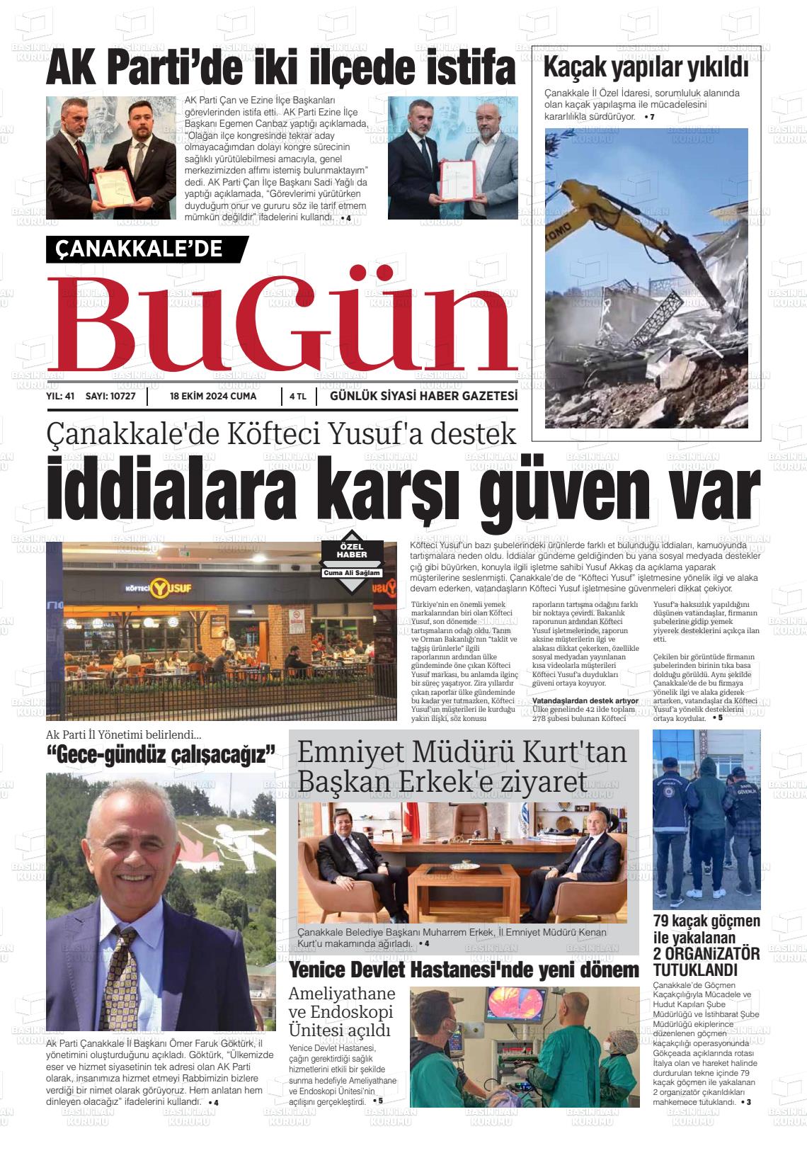 ÇANAKKALE'DE BUGÜN Gazetesi