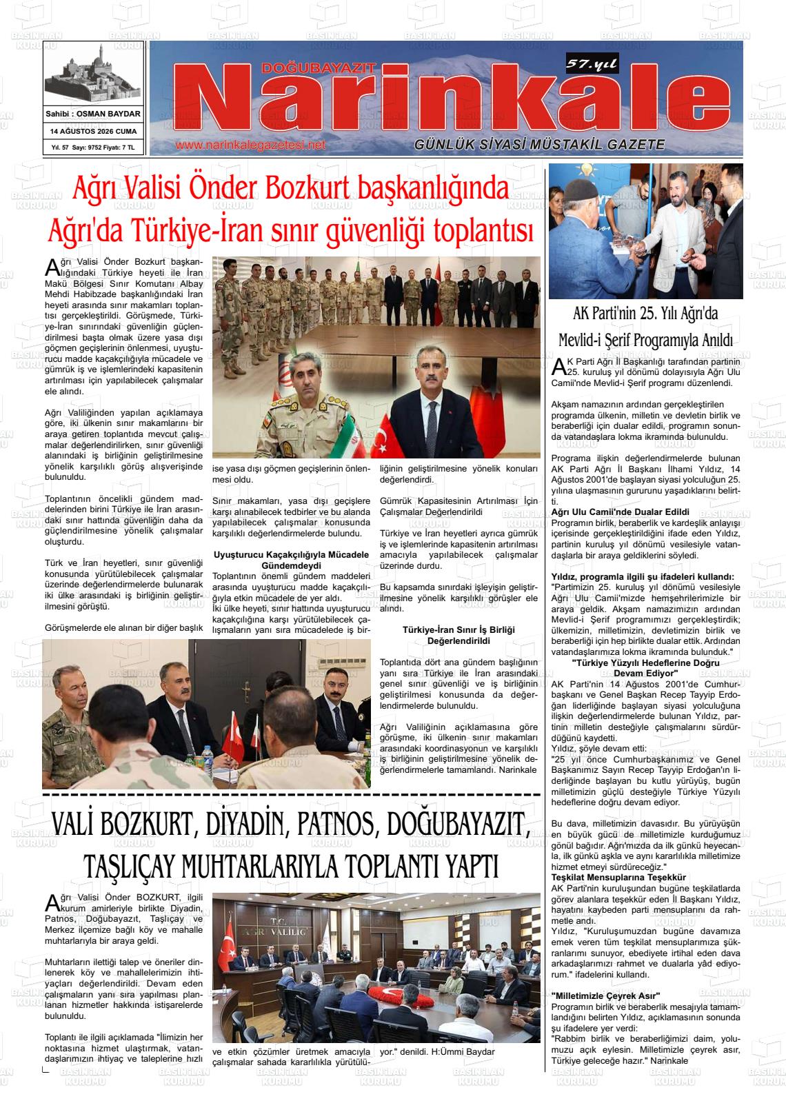 DOĞUBAYAZIT NARİNKALE Gazetesi