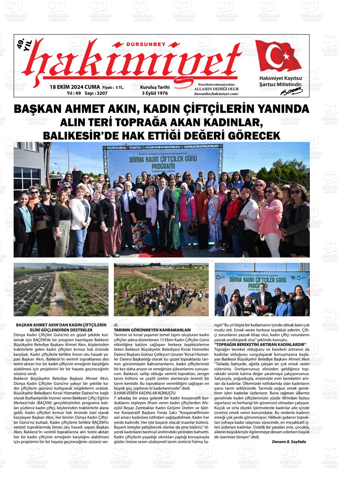 DURSUNBEY HAKİMİYET Gazetesi