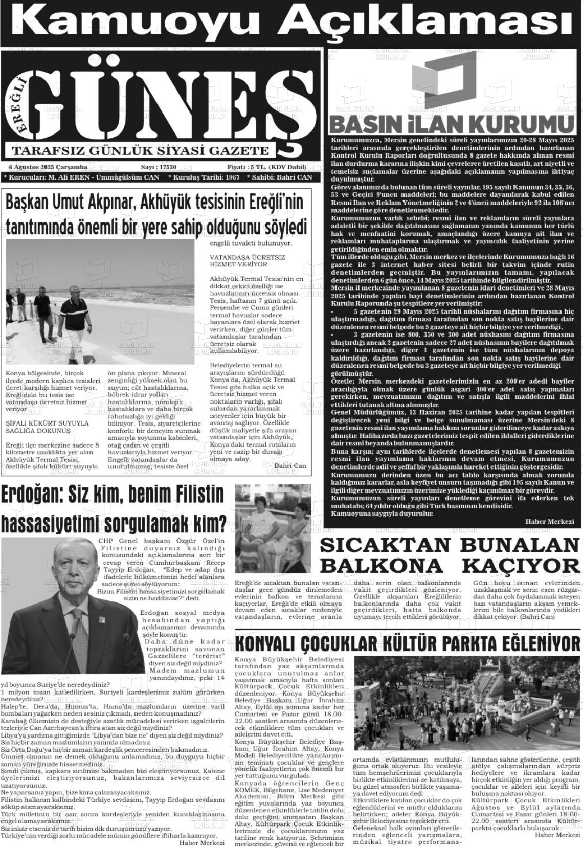 EREĞLİ GÜNEŞ Gazetesi
