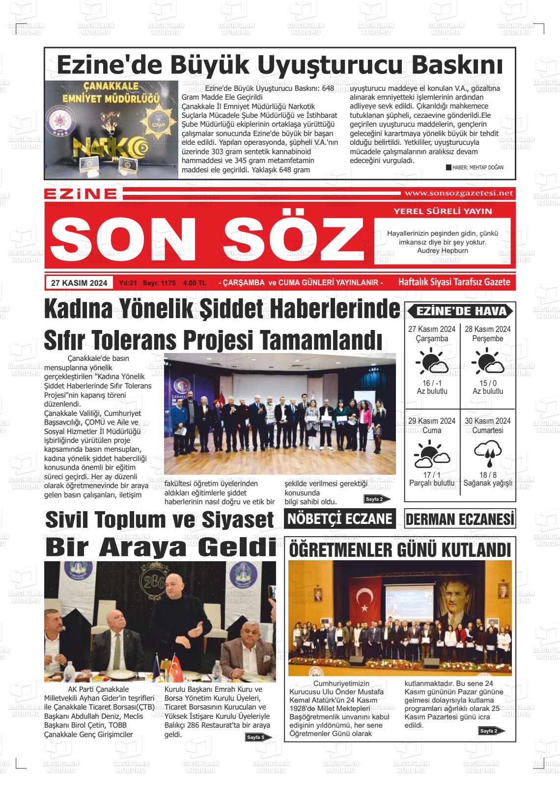 EZİNE SONSÖZ Gazetesi