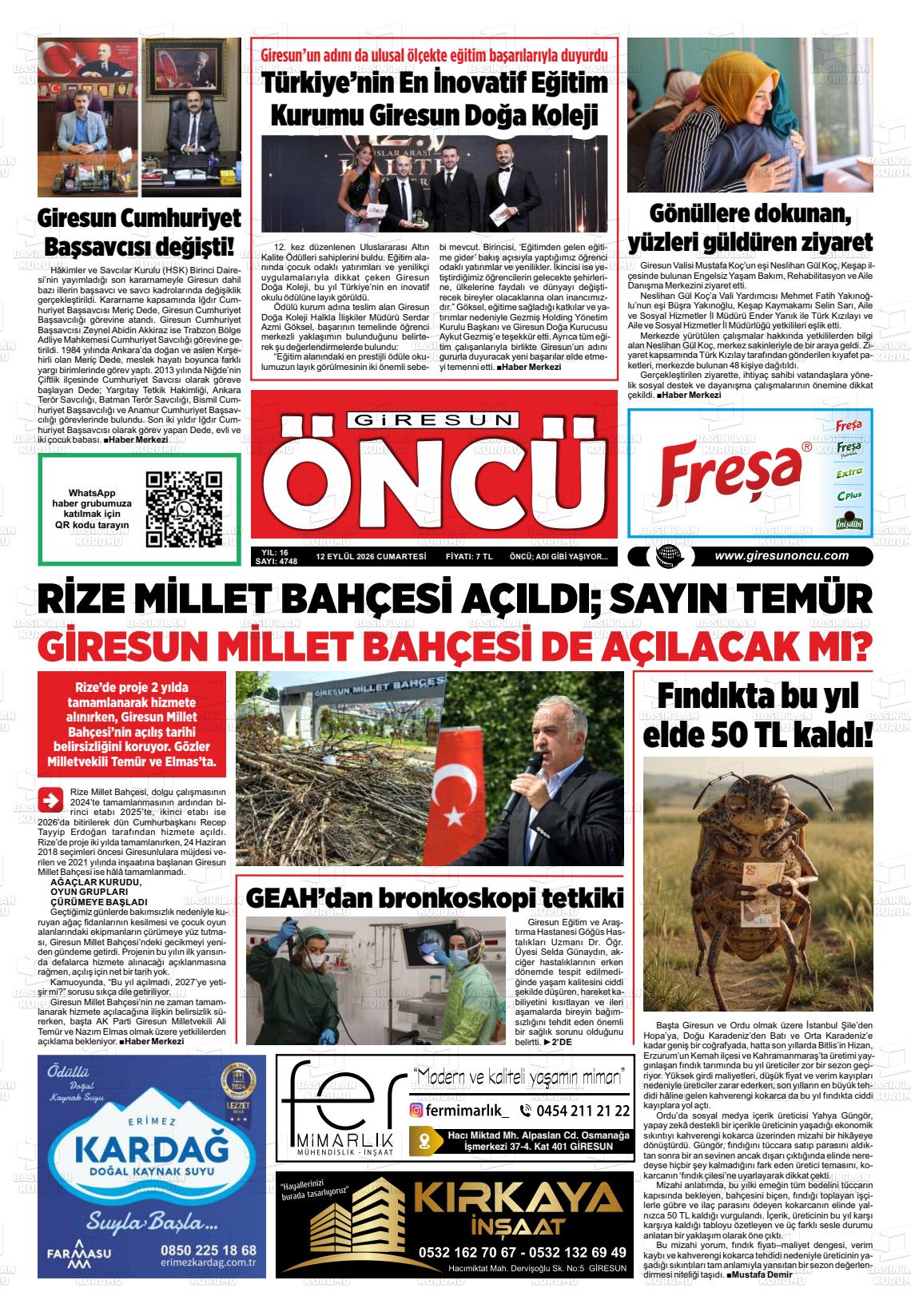 GİRESUN ÖNCÜ Gazetesi