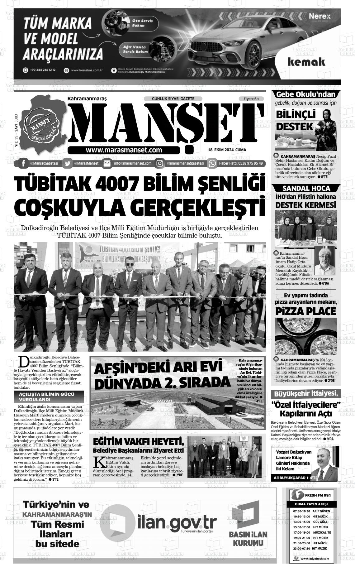 KAHRAMANMARAŞ MANŞET Gazetesi