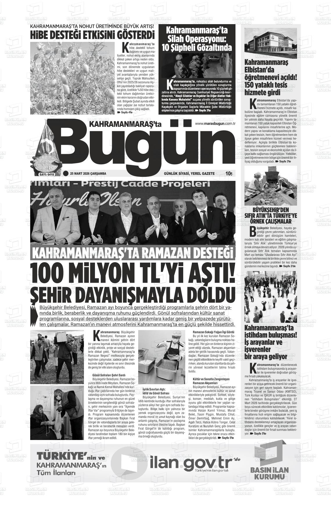 KAHRAMANMARAŞ'TA BUGÜN Gazetesi