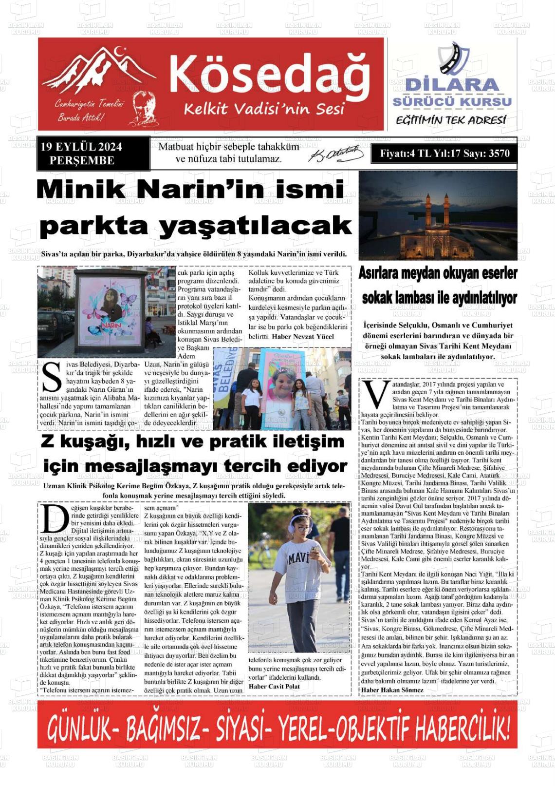 KÖSEDAĞ KELKİT VADİSİNİN SESİ Gazetesi