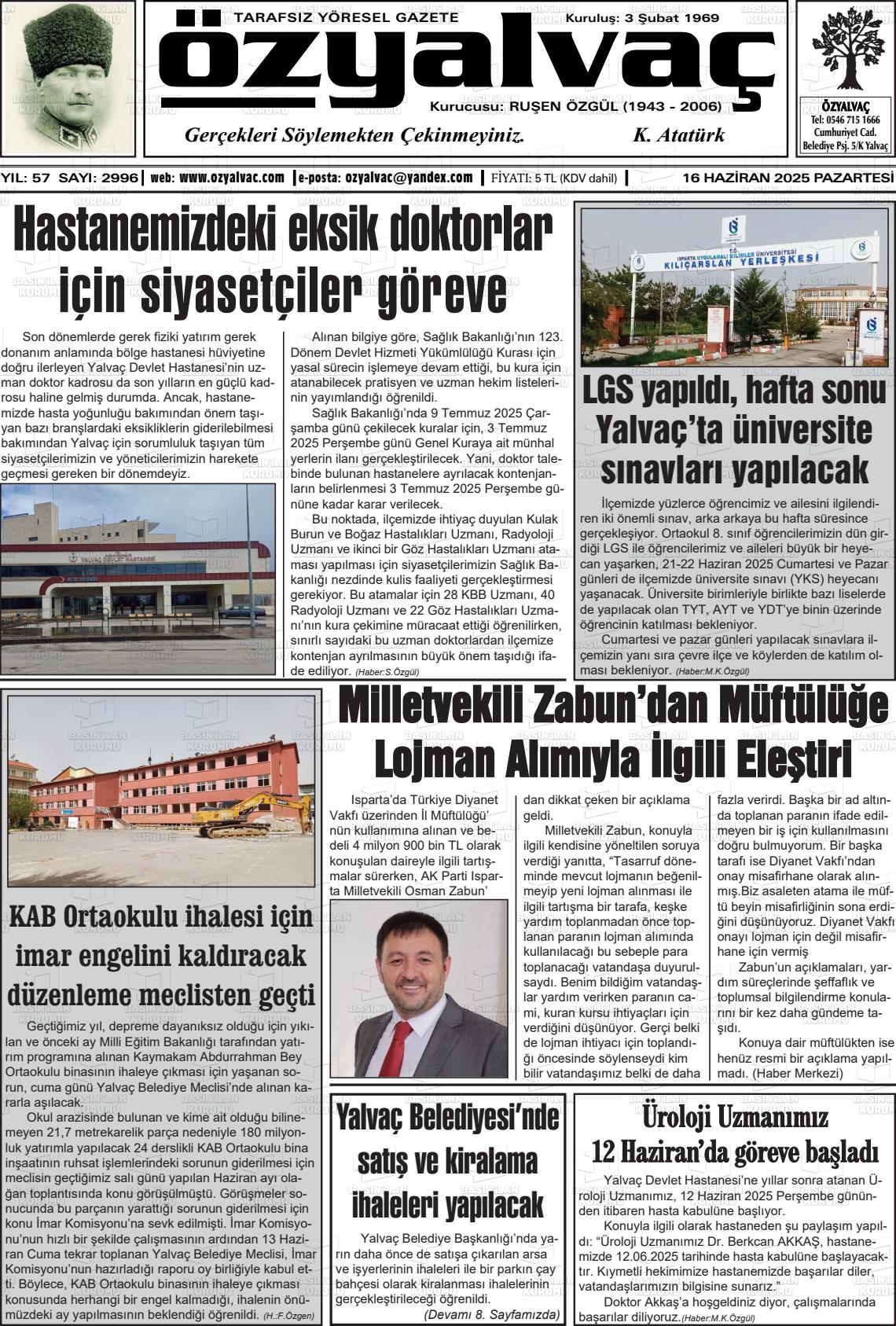 ÖZ YALVAÇ Gazetesi