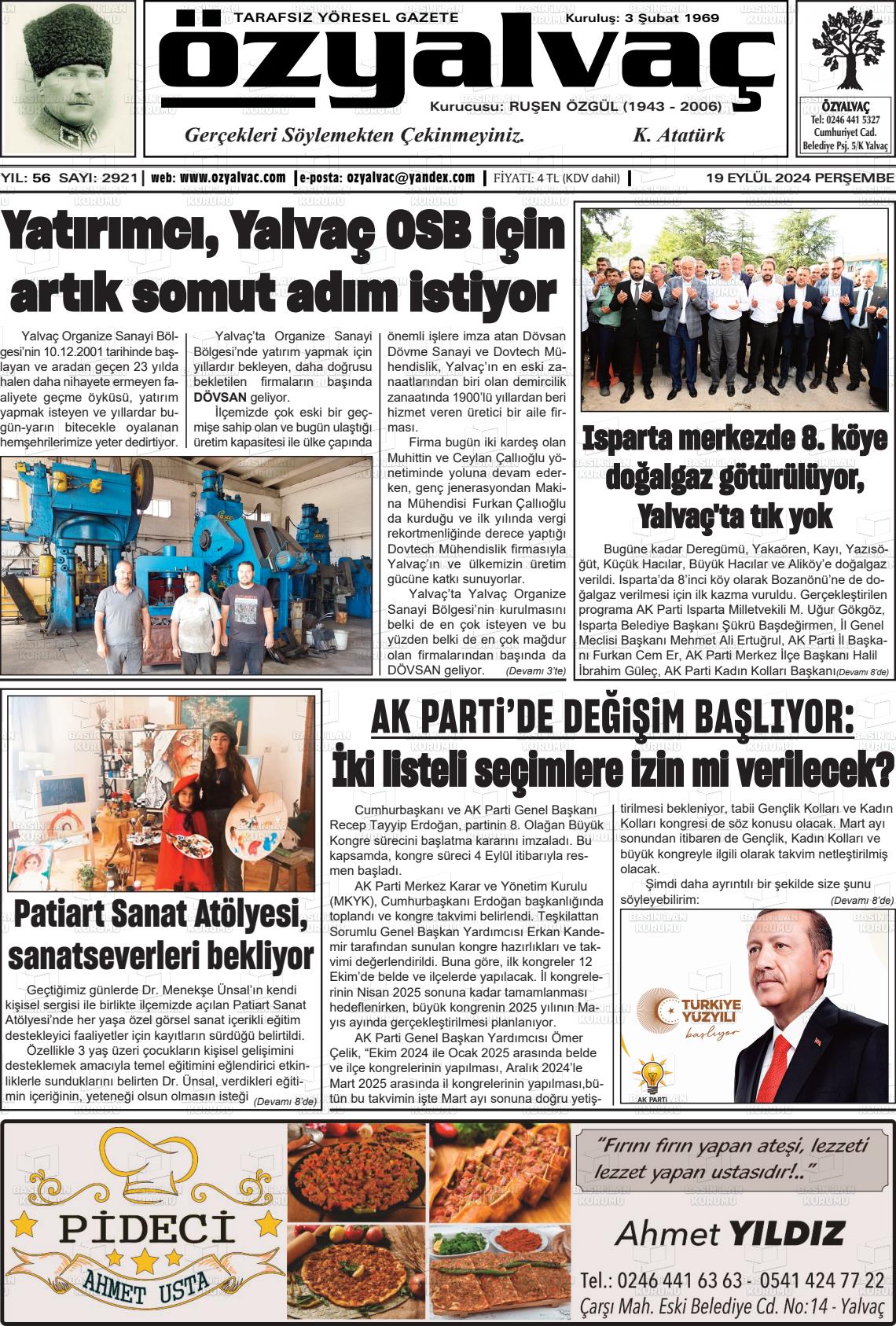 ÖZ YALVAÇ Gazetesi