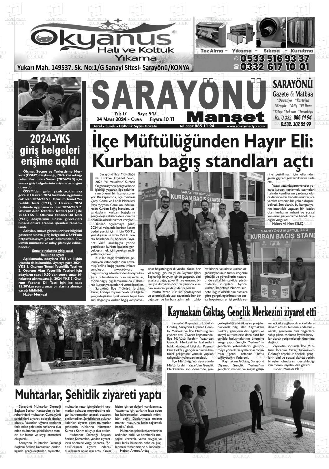 SARAYÖNÜ MANŞET Gazetesi