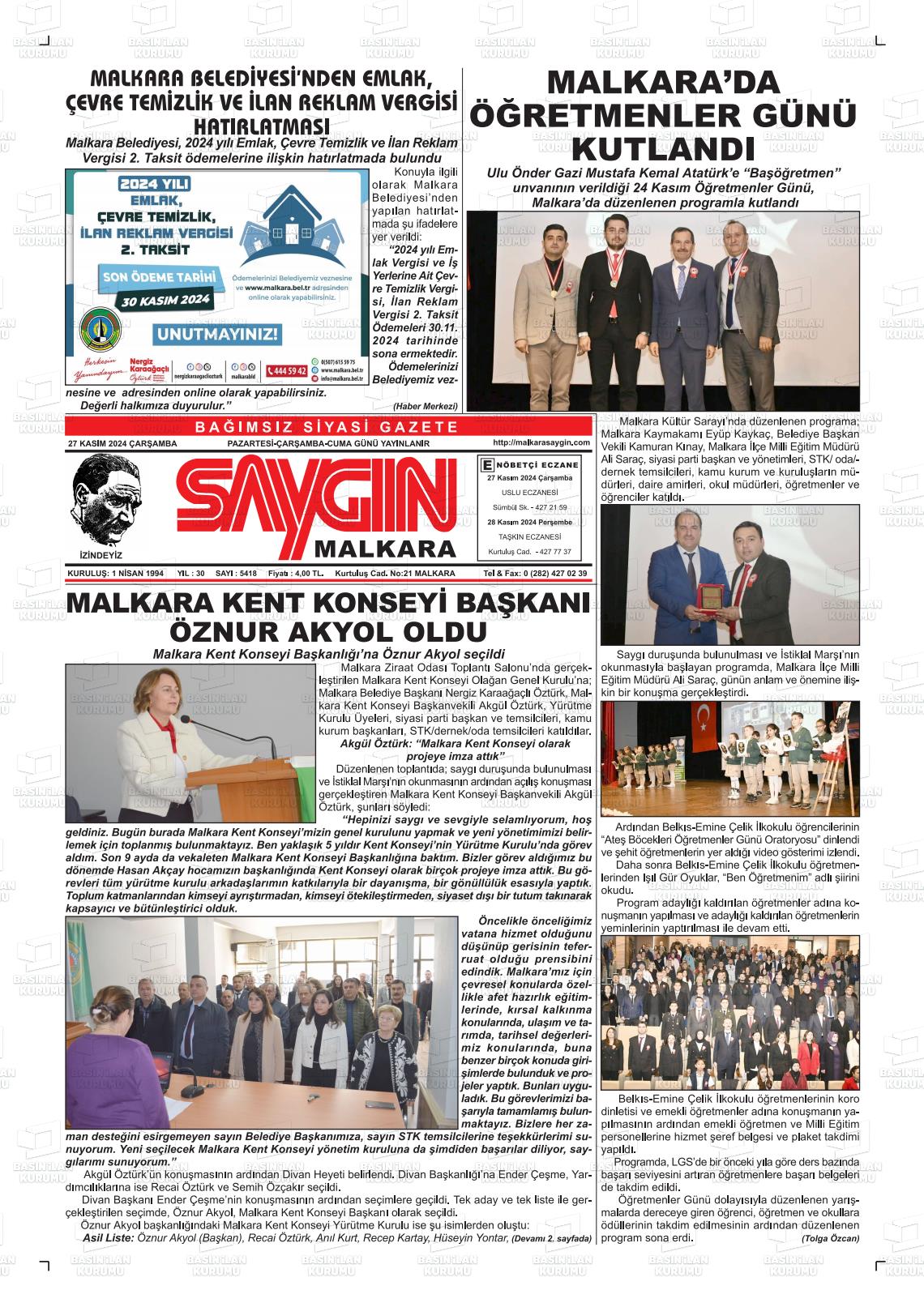 SAYGIN MALKARA Gazetesi