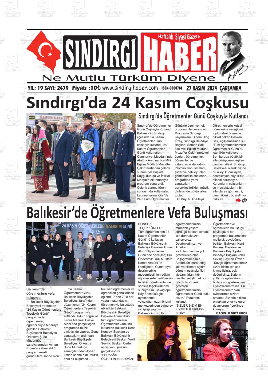 SINDIRGI HABER Gazetesi