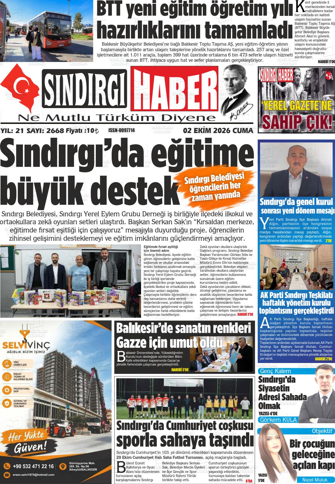 SINDIRGI HABER Gazetesi