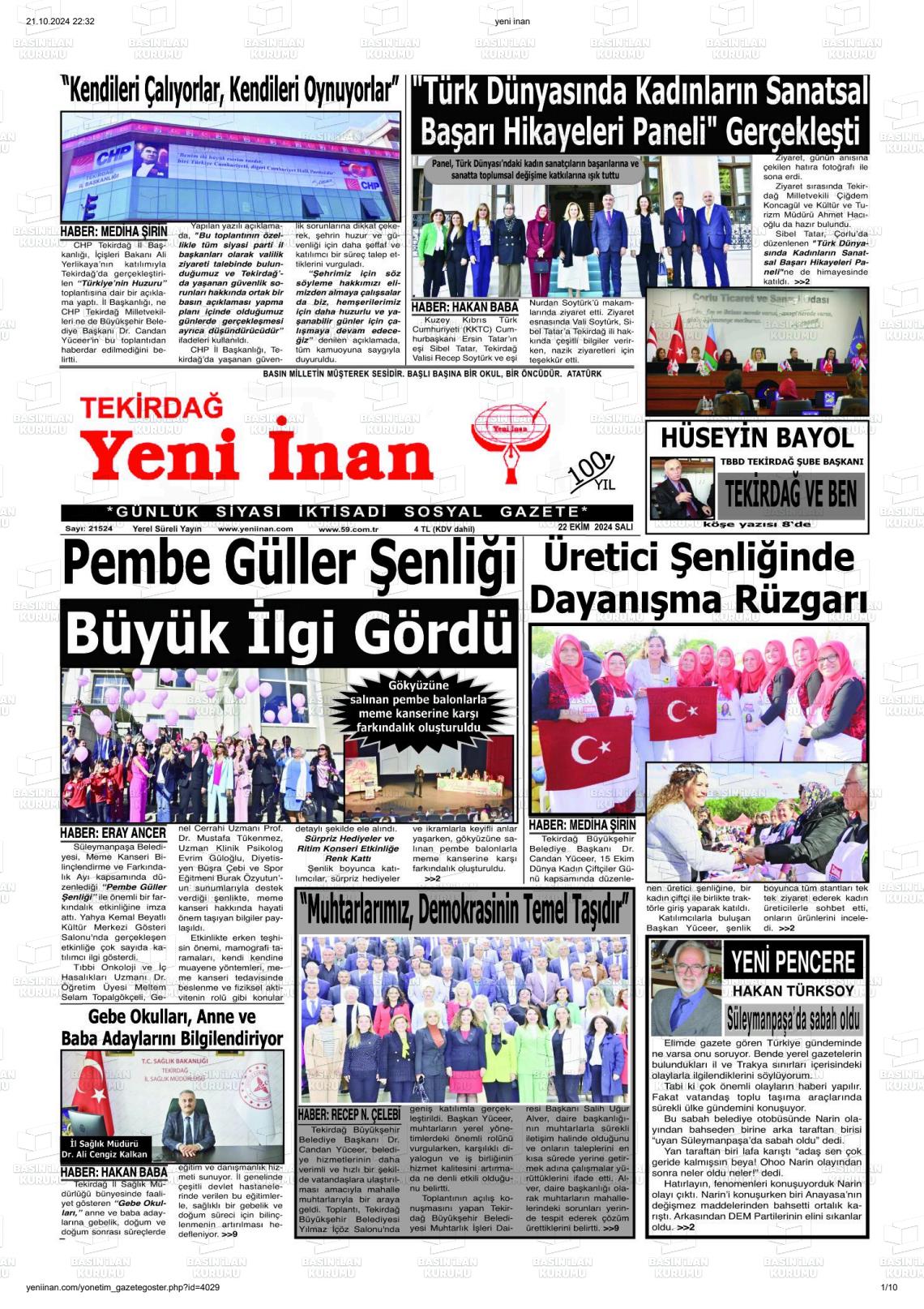 TEKİRDAĞ YENİ İNAN Gazetesi