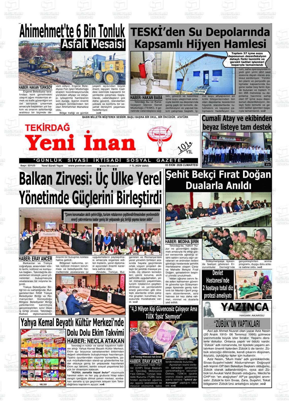 TEKİRDAĞ YENİ İNAN Gazetesi