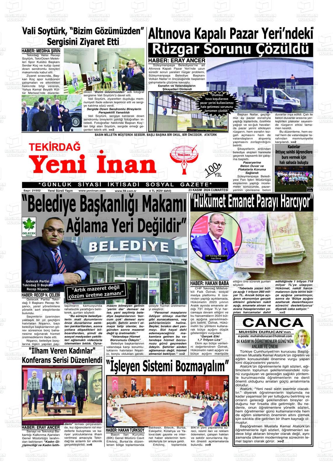 TEKİRDAĞ YENİ İNAN Gazetesi