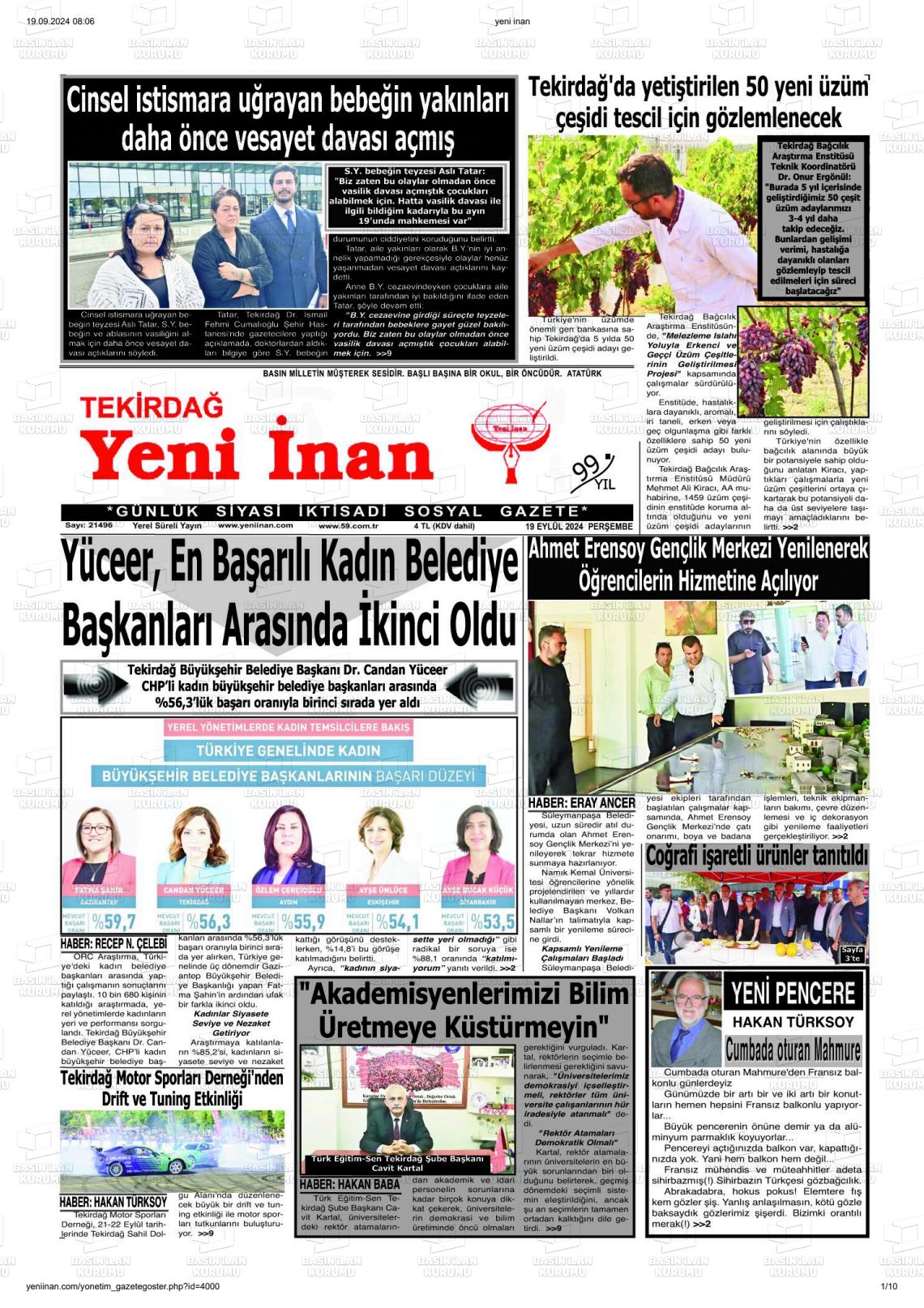 TEKİRDAĞ YENİ İNAN Gazetesi