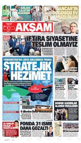 Akşam gazetesi 1. sayfa