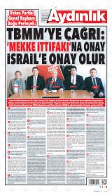 Aydınlık Vatan-Emek-Namus gazetesi 1. sayfa