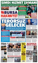 Bursa Hakimiyet gazetesi 1. sayfa