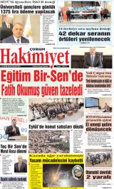 Çorum Hakimiyet gazetesi 1. sayfa