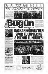 Kahramanmaraş'ta Bugün gazetesi 1. sayfa
