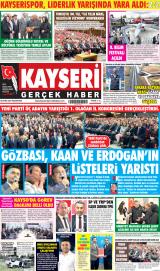 Kayseri Gerçek Haber gazetesi 1. sayfa