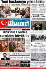 Kırşehir Memleket gazetesi 1. sayfa