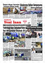 Tekirdağ Yeni İnan gazetesi 1. sayfa