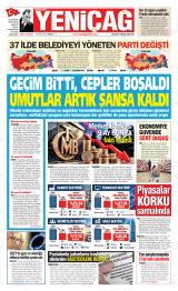 Türkiye'de Yeniçağ gazetesi 1. sayfa
