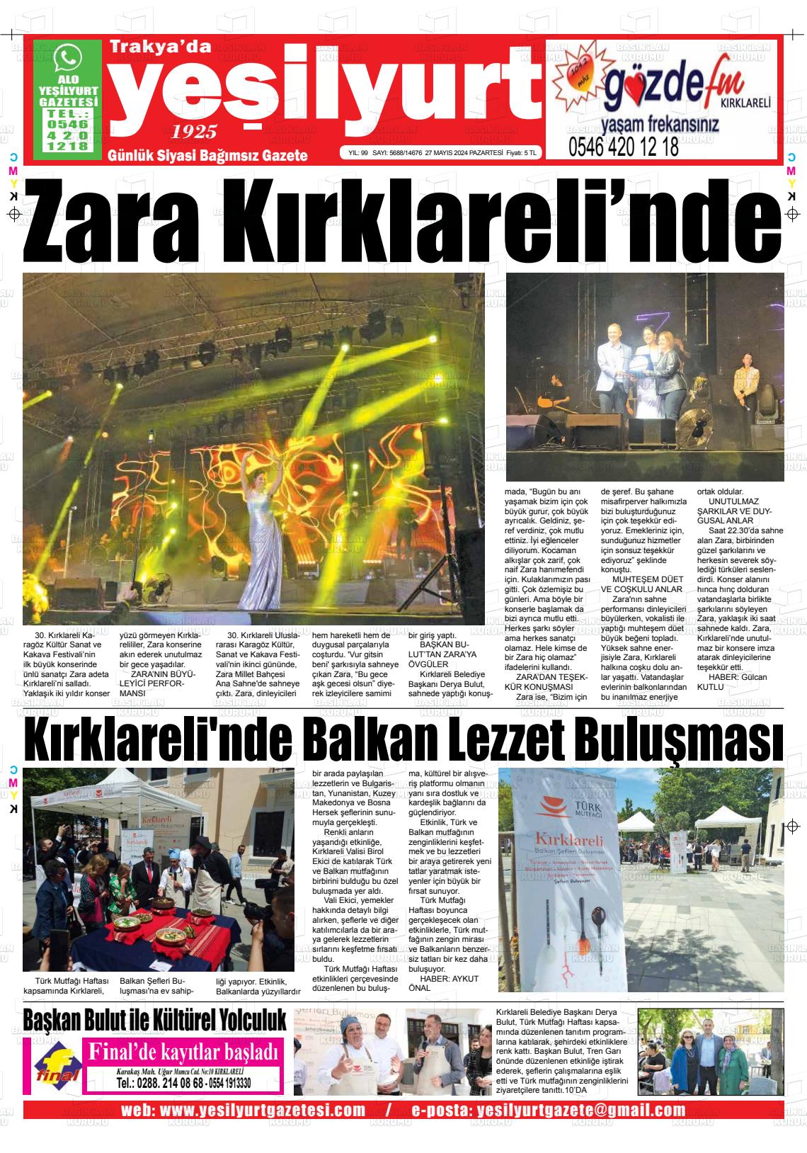 TRAKYA'DA YEŞİLYURT Gazetesi