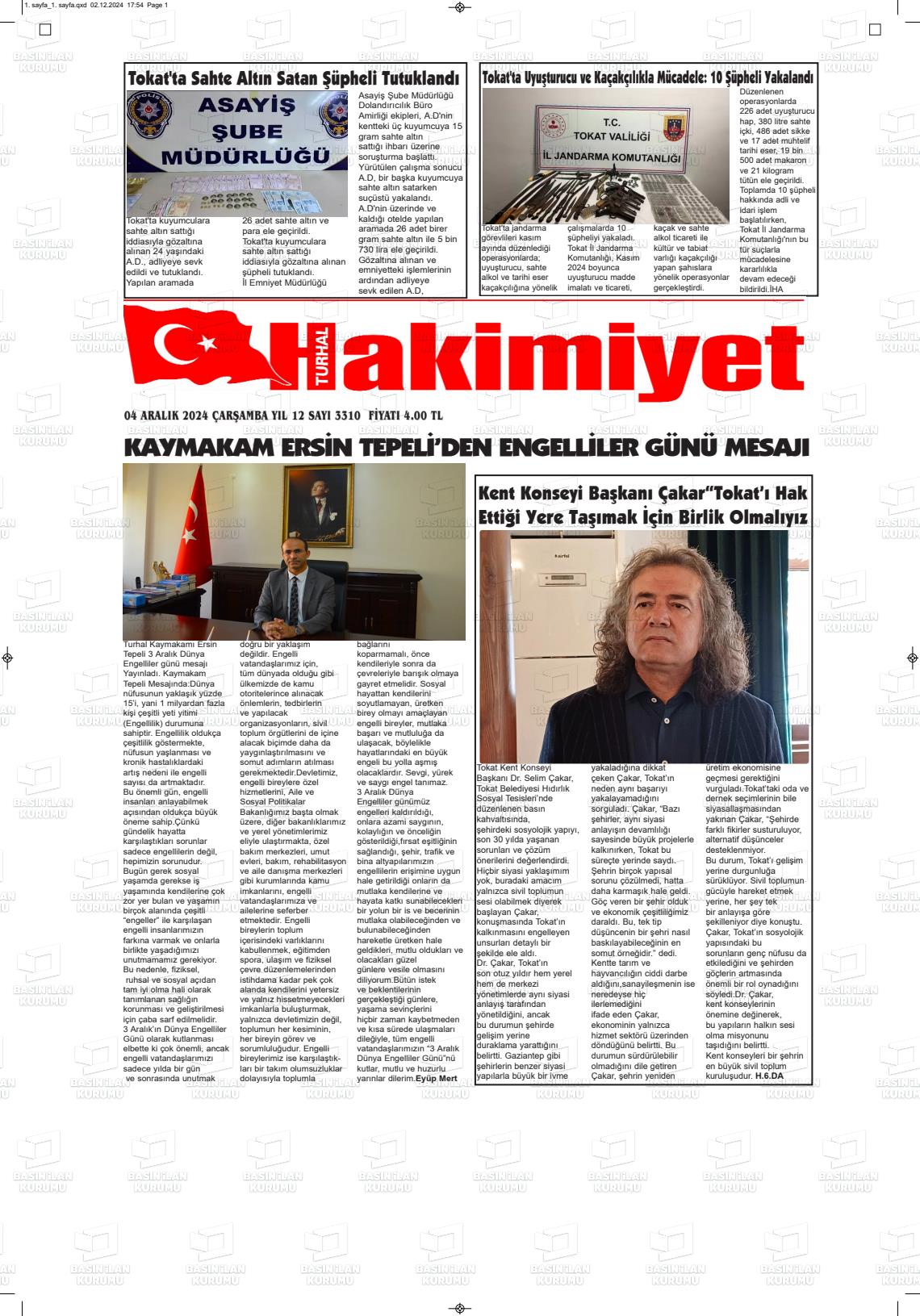 TURHAL HAKİMİYET Gazetesi