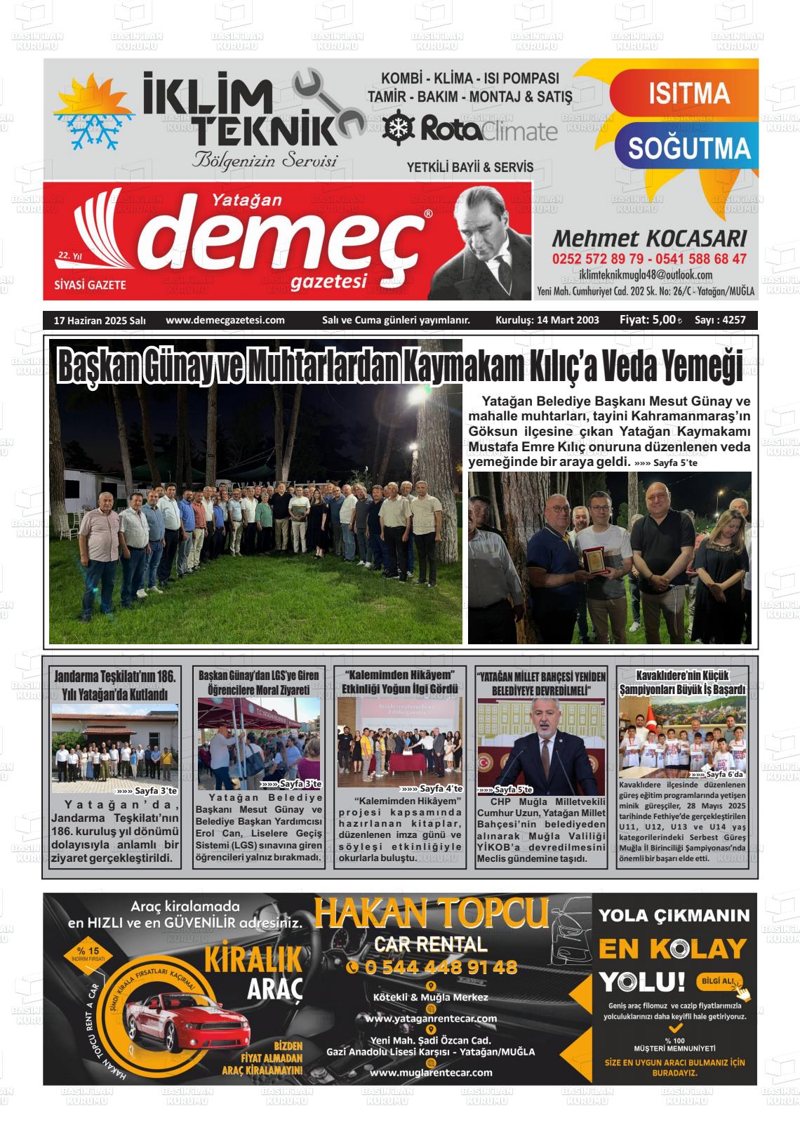 YATAĞAN DEMEÇ Gazetesi