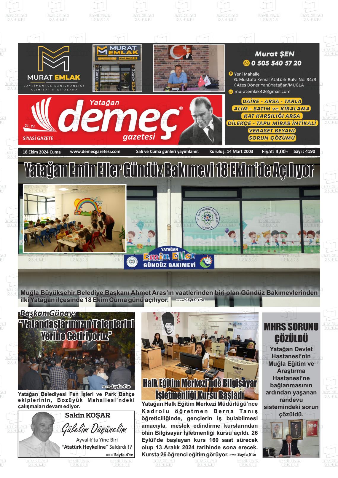 YATAĞAN DEMEÇ Gazetesi