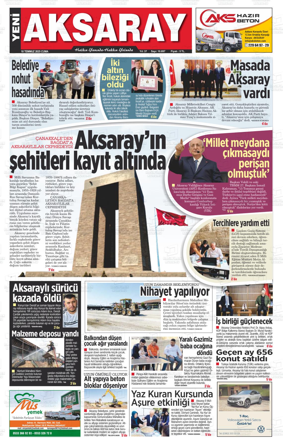 YENİ AKSARAY Gazetesi