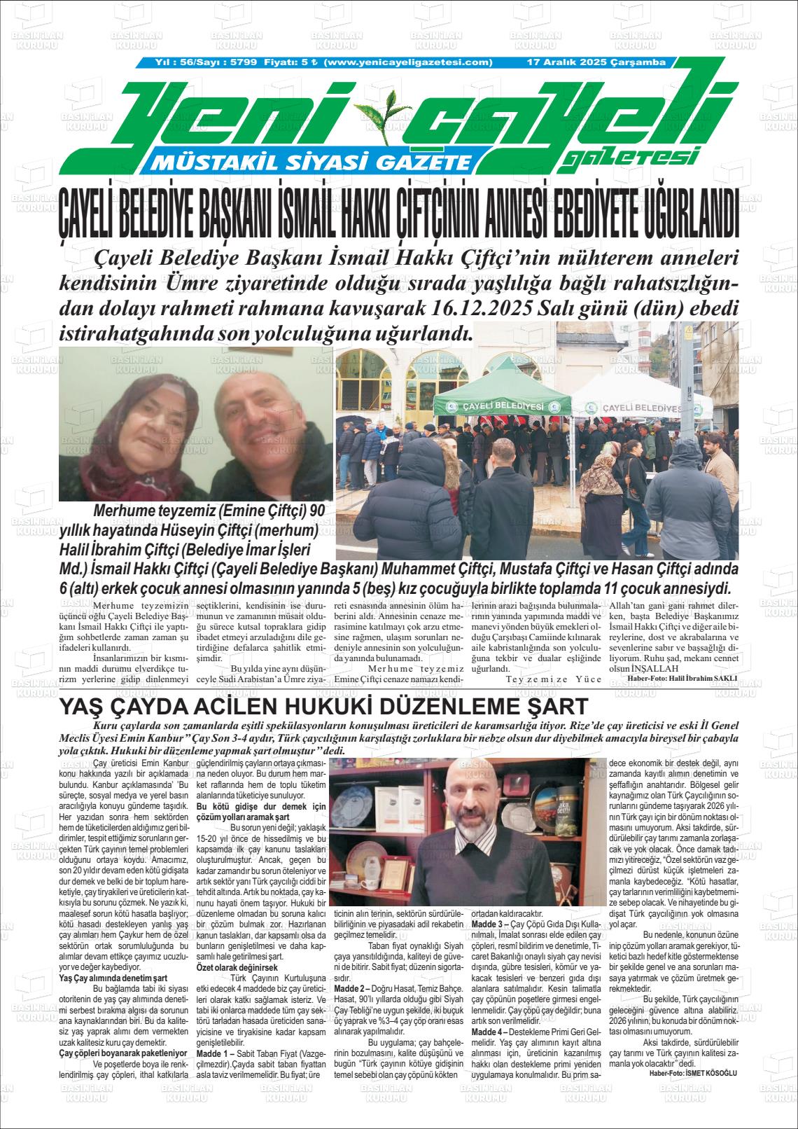 YENİ ÇAYELİ Gazetesi
