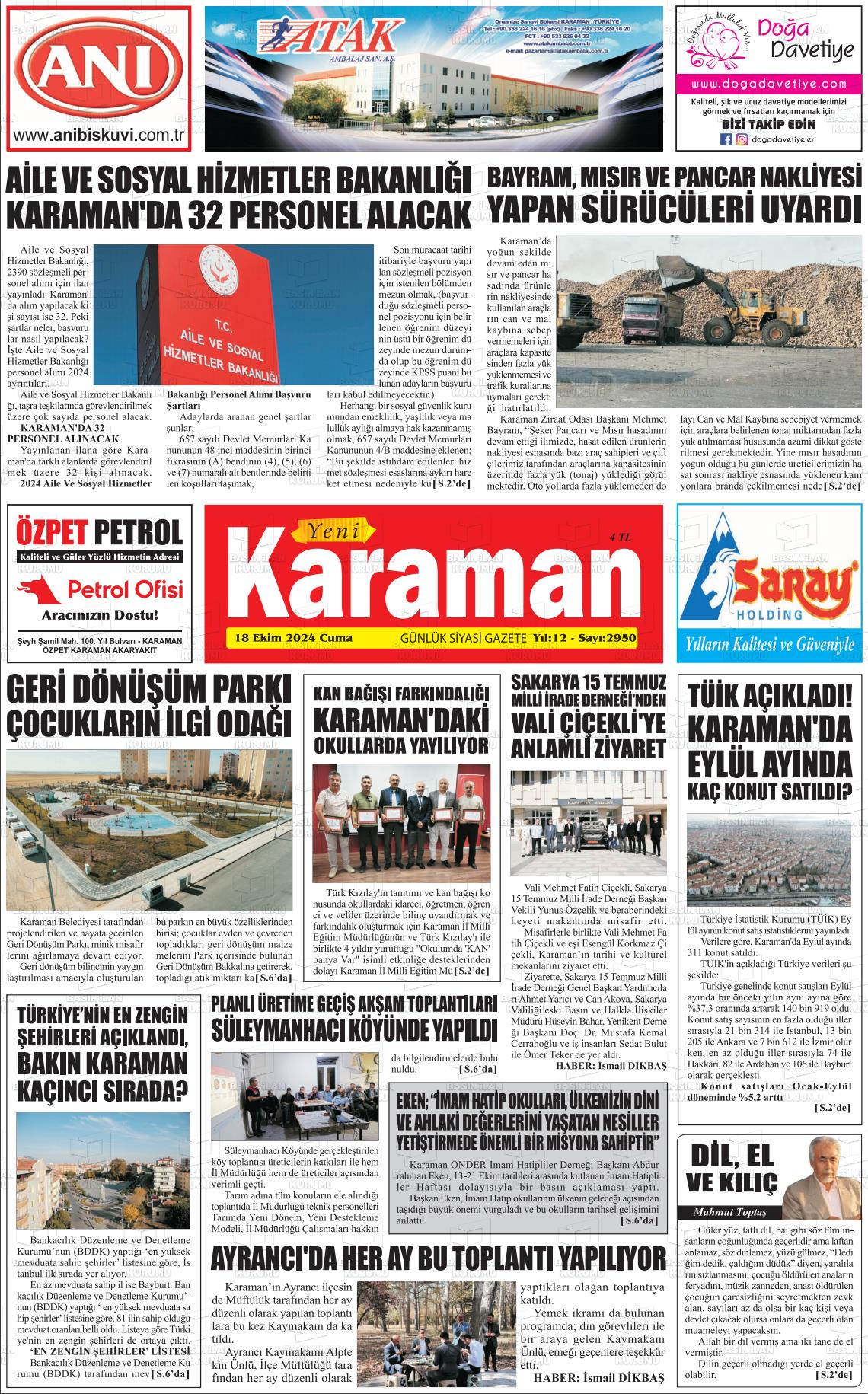 YENİ KARAMAN Gazetesi