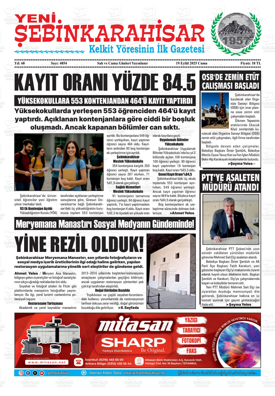 YENİ ŞEBİNKARAHİSAR Gazetesi