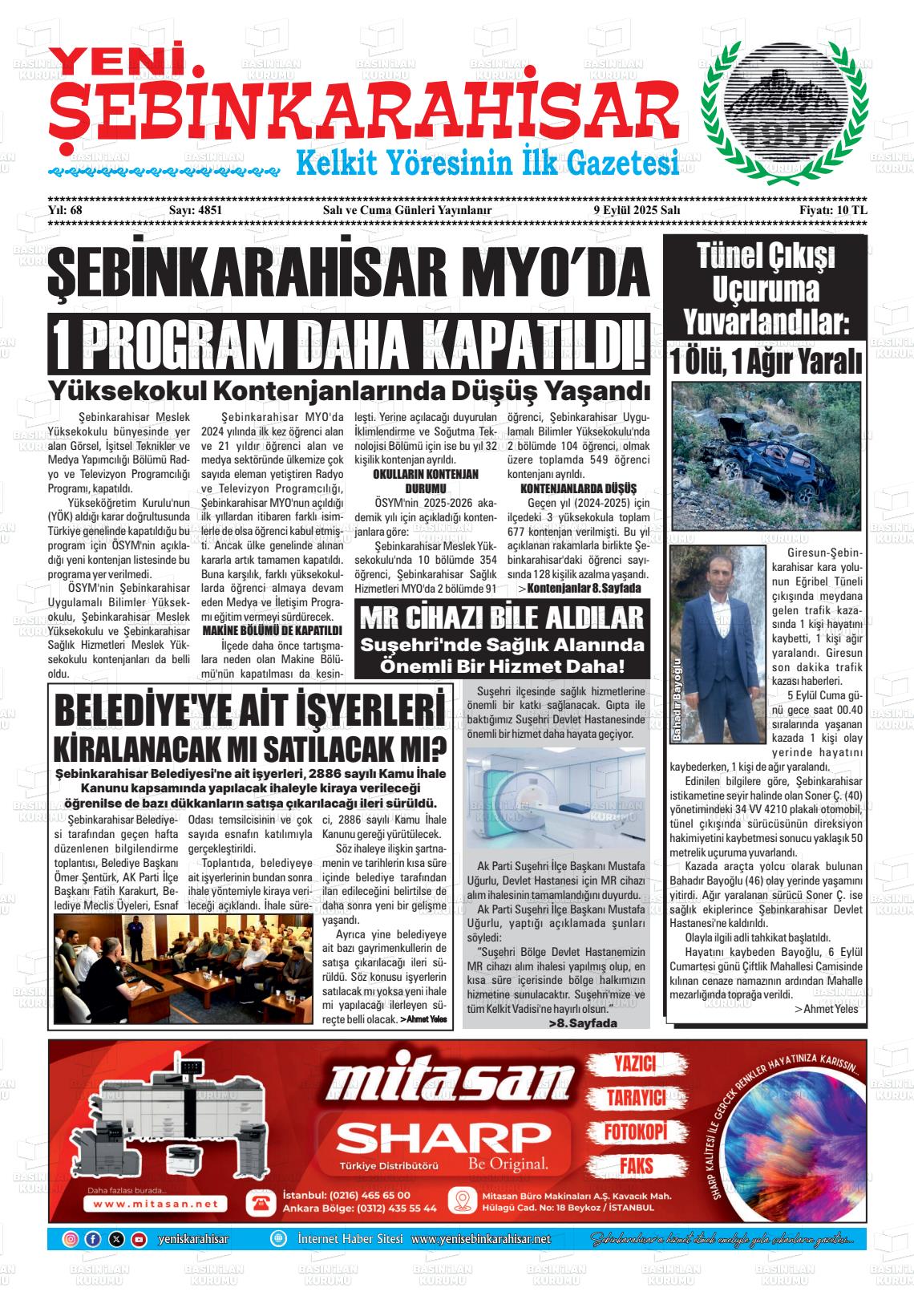 YENİ ŞEBİNKARAHİSAR Gazetesi