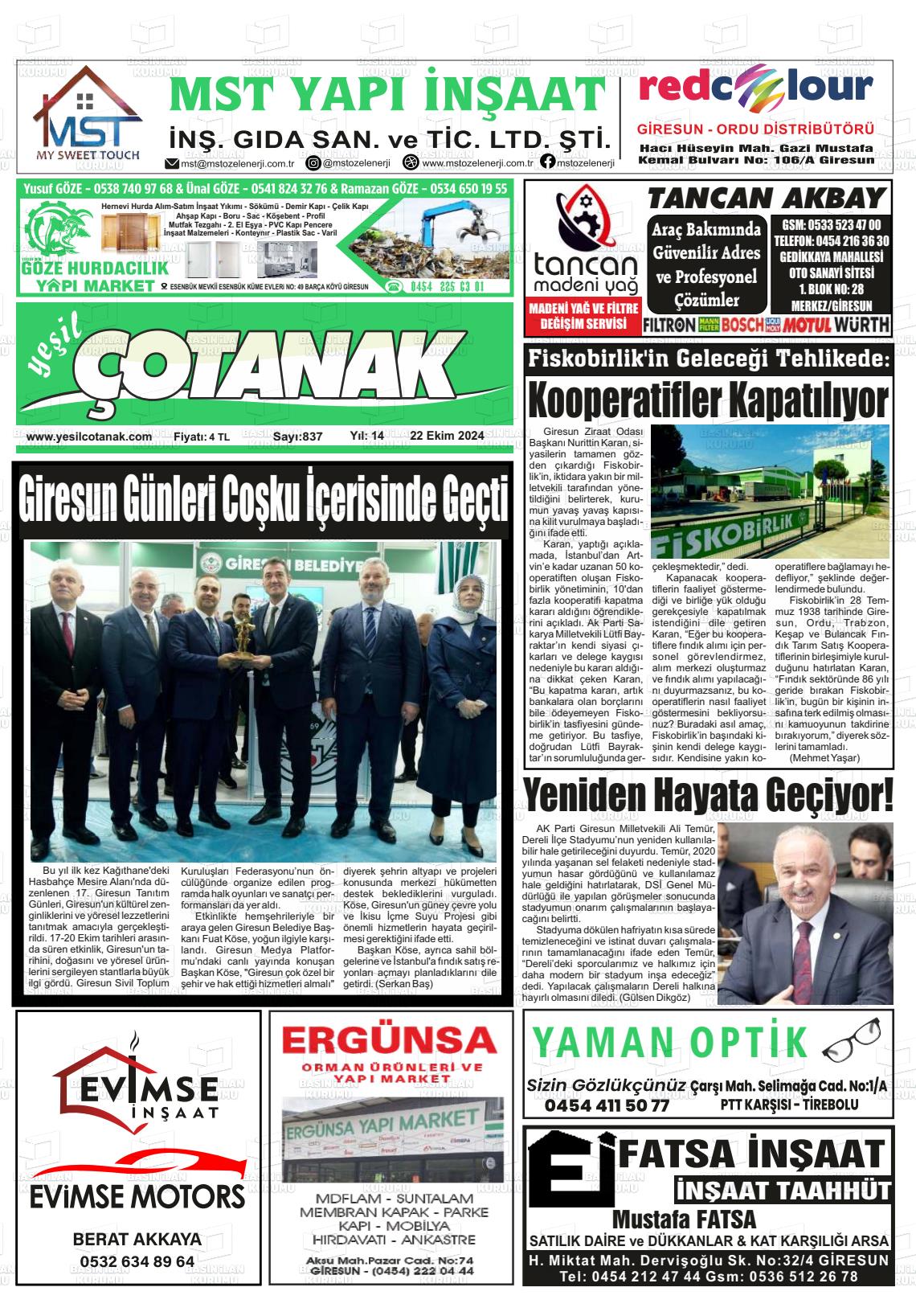 YEŞİL ÇOTANAK Gazetesi