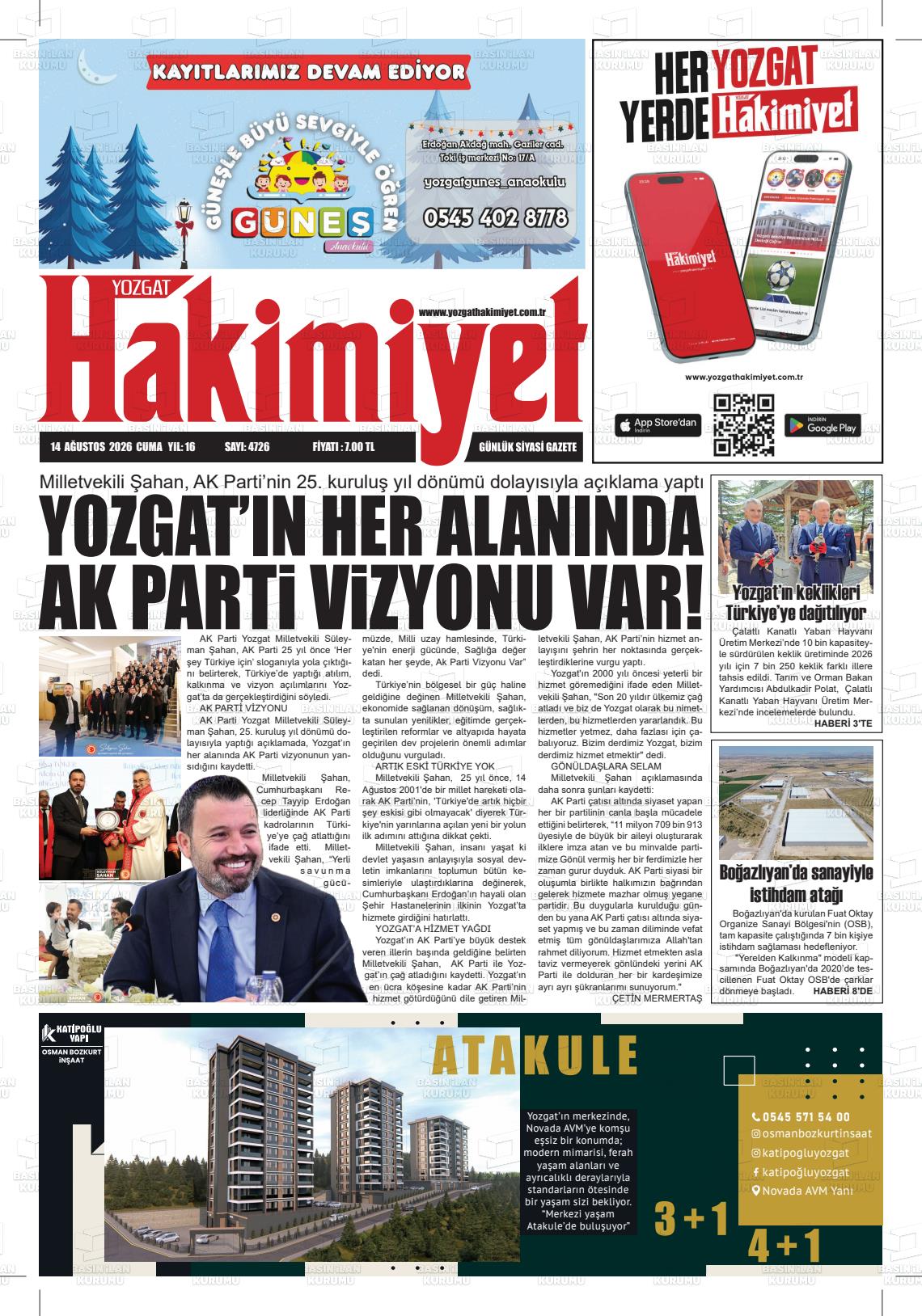 YOZGAT HAKİMİYET Gazetesi