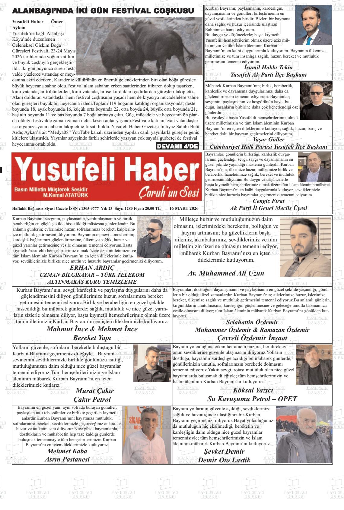 YUSUFELİ HABER ÇORUH'UN SESİ Gazetesi