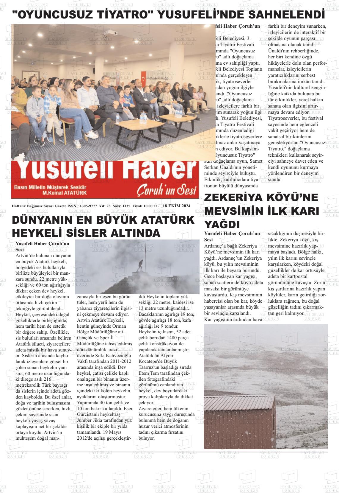 YUSUFELİ HABER ÇORUH'UN SESİ Gazetesi