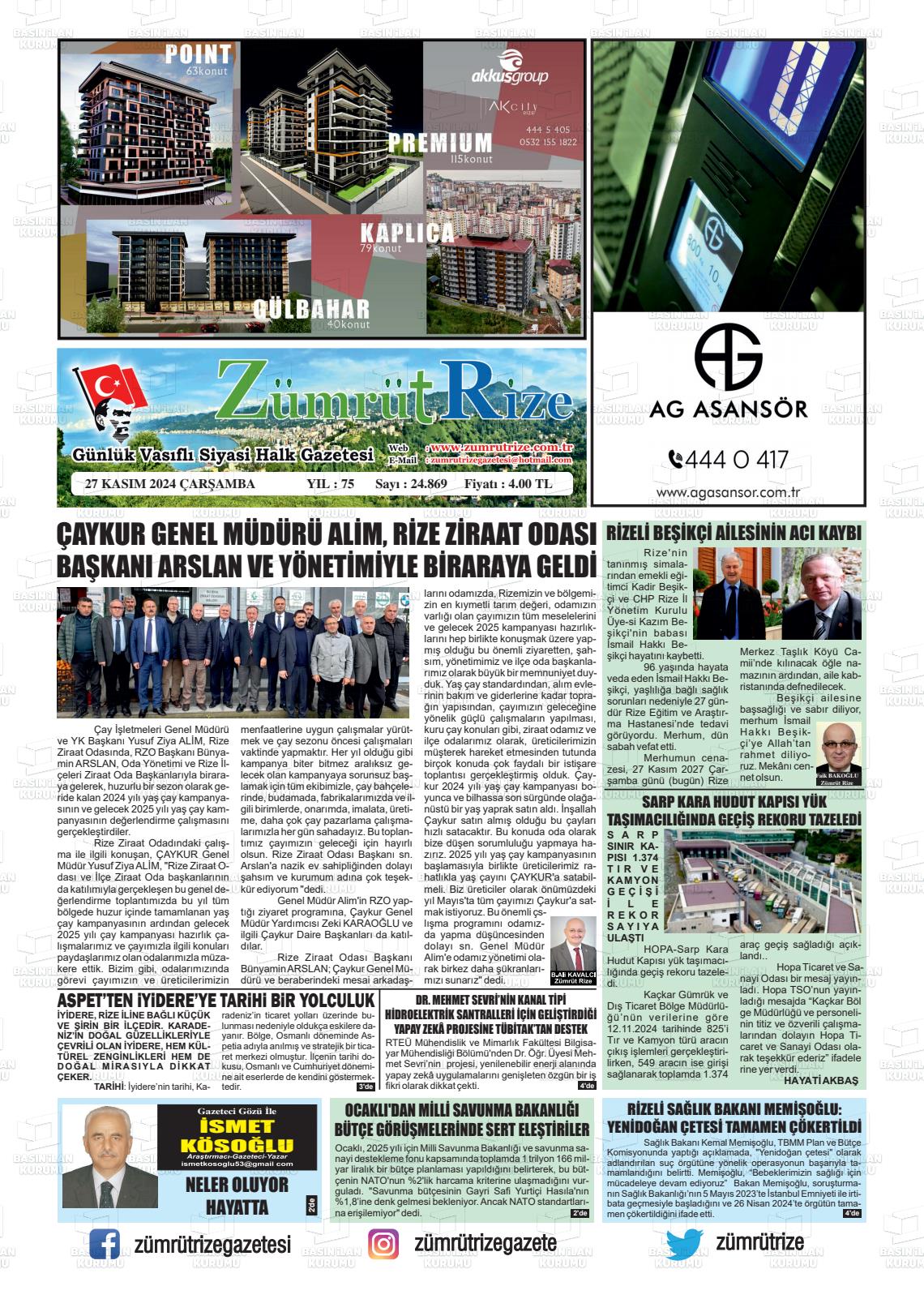 ZÜMRÜT RİZE Gazetesi